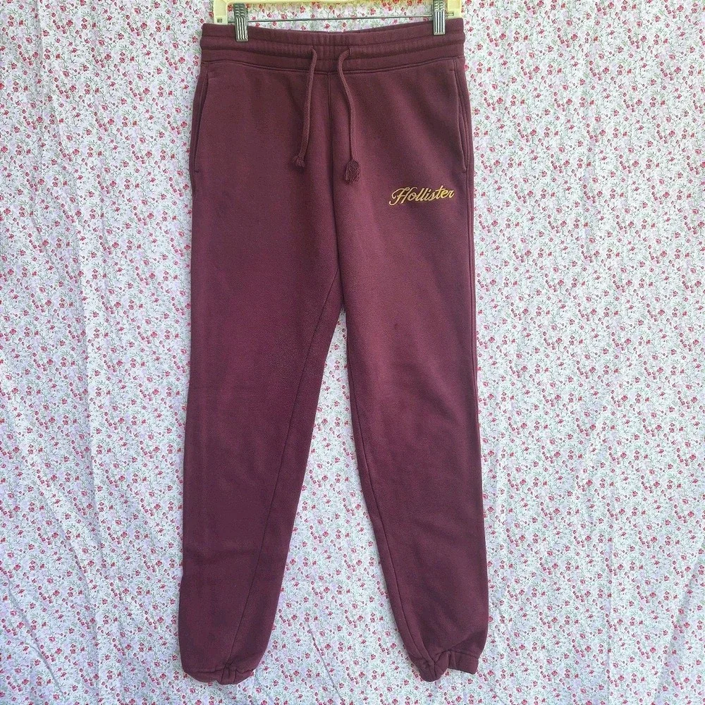 Hollister Men's Burgundy Fleece Drawstring Joggers Sweatpants Pants Size‎ Small